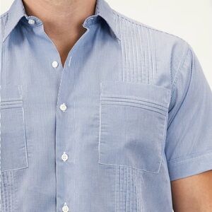 San Cristobal Shirt Mens XL Blue Gingham Guayabera Mexican Wedding Button Beach